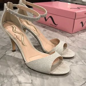 Nina Jewel Ankle Strap Heels - Silver - 6.5M